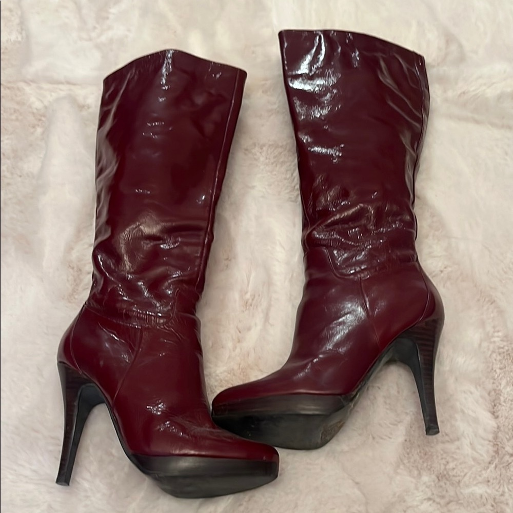 Aldo Red Heeled Boots with Stiletto Heels and Knee-High Design real leather